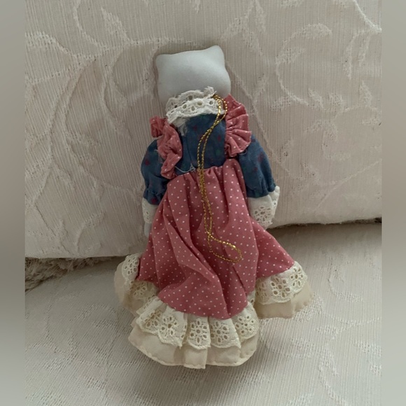 Anthropomorphic Cat vintage Dress Cloth Body Ceramic Head Christmas ornament - Picture 5 of 8